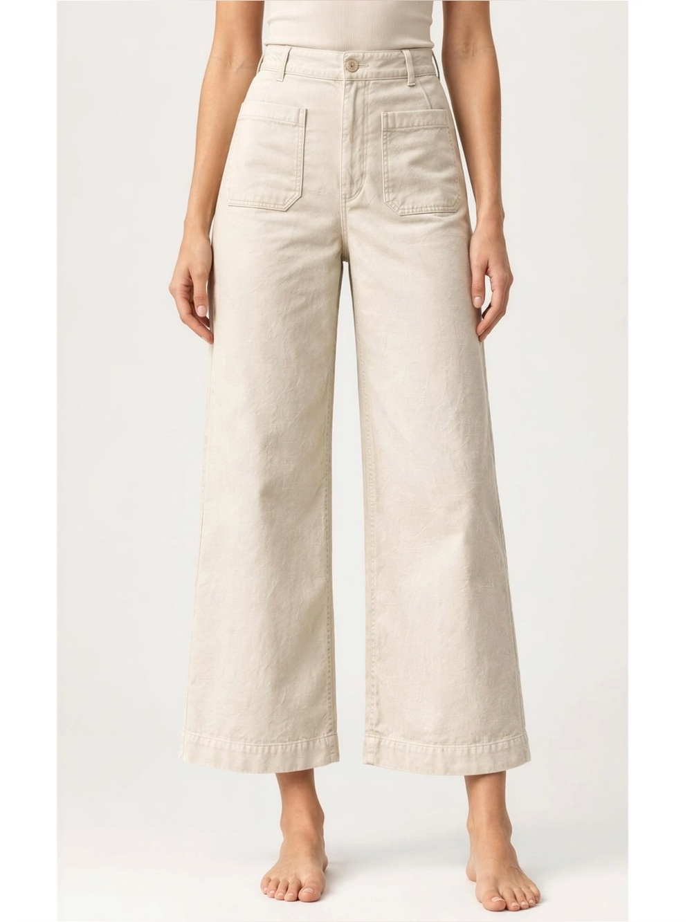 MAEVE x ANTHROPOLOGIE Colette Cropped Wide Leg Corduroy Pants, Ivory, 32”